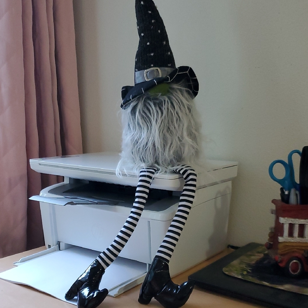 Whimsical Witch Gnome with Striped Legs